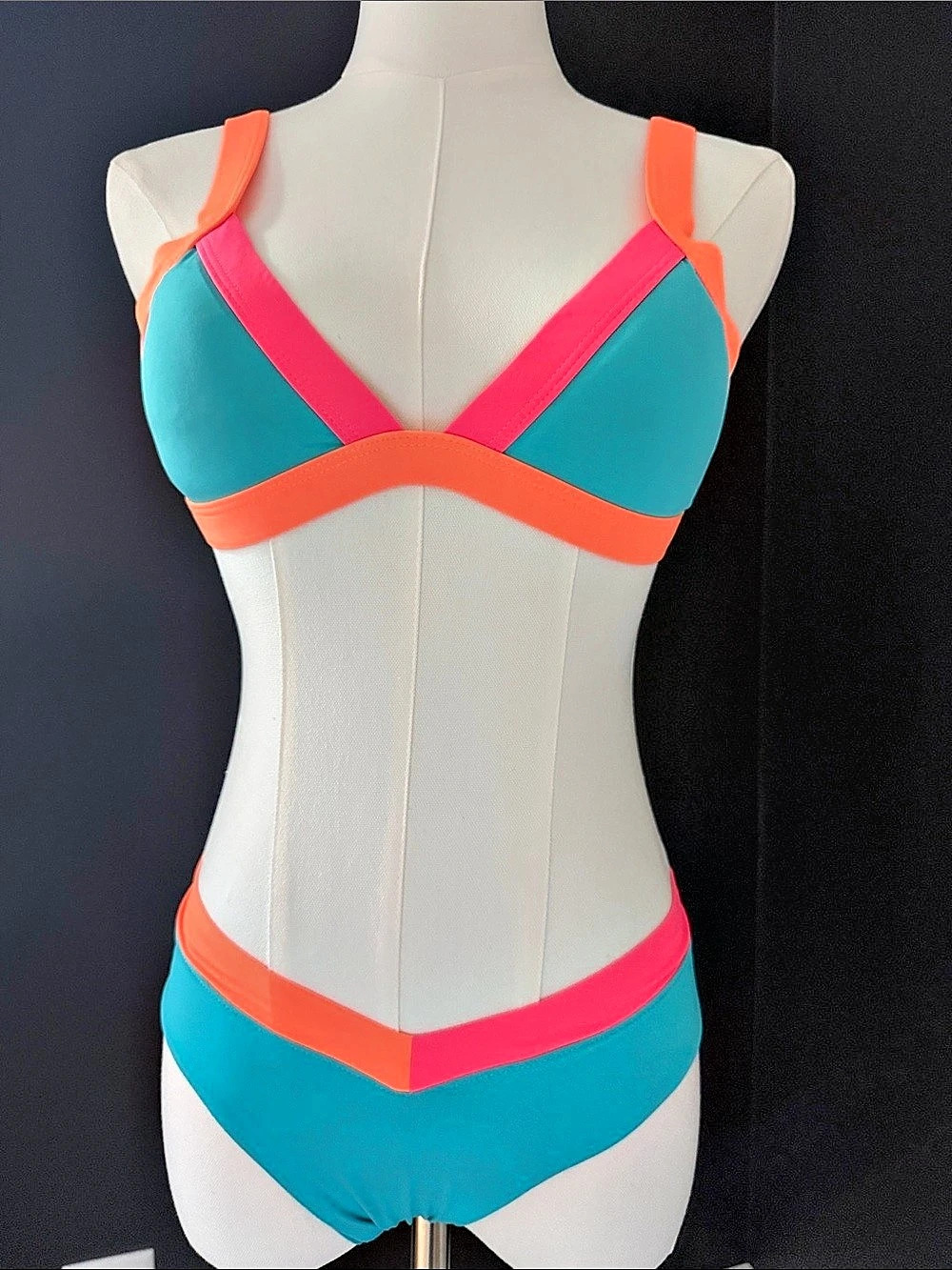 ONEONE Kameron Bikini Top & Matching Bottom Blue & Pink & Orange Small